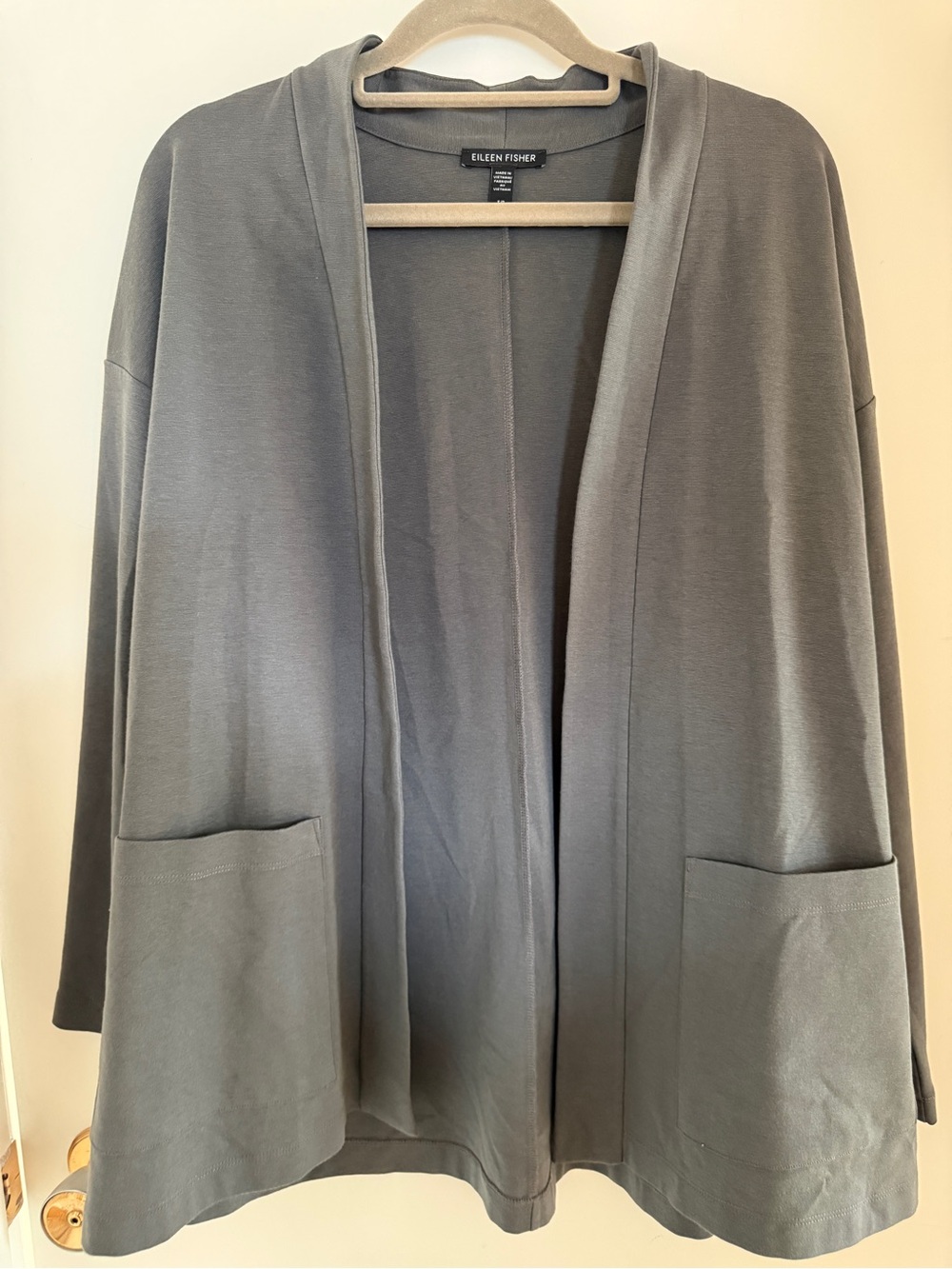 Eileen Fisher Charcoal Slate Grey Organic Cotton Open Front Cardigan S